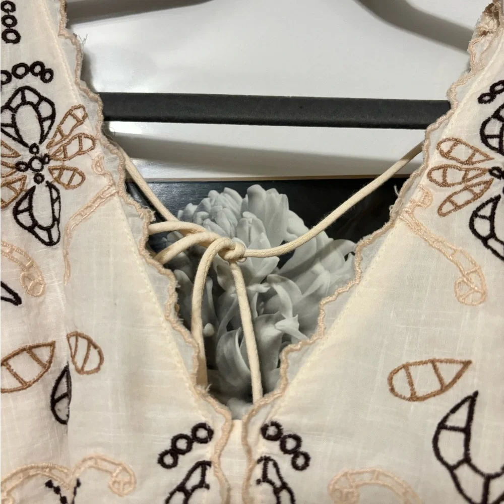 Anthropologie White Eyelet Embroidered Peplum Blouse